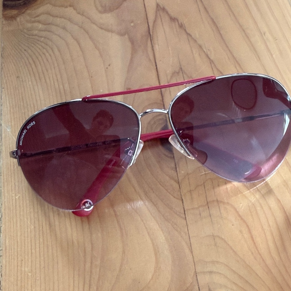 Michael Kors Red and Silver Aviator Sunglasses